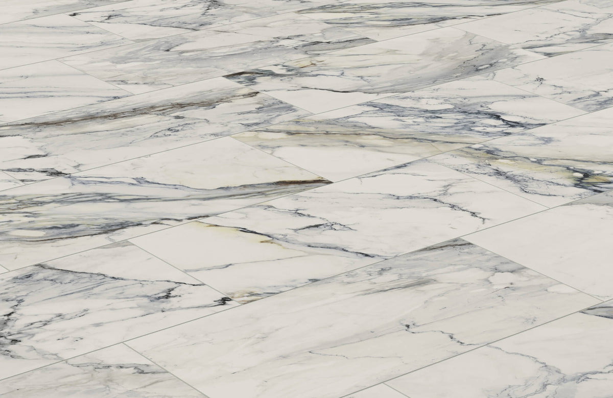 Aniston 24x48 Matte Porcelain Tile in Calacatta Antico
