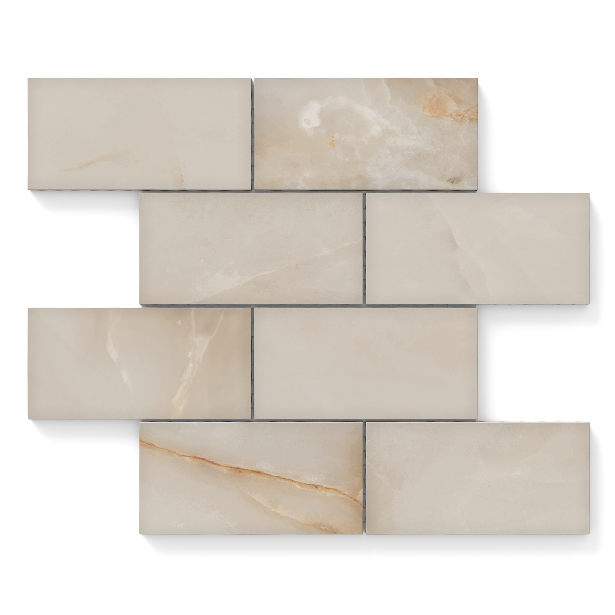 Astrid 3x6 Matte Porcelain Mosaic Tile in Sand, showcasing warm beige tones with subtle veining for elegant interiors.