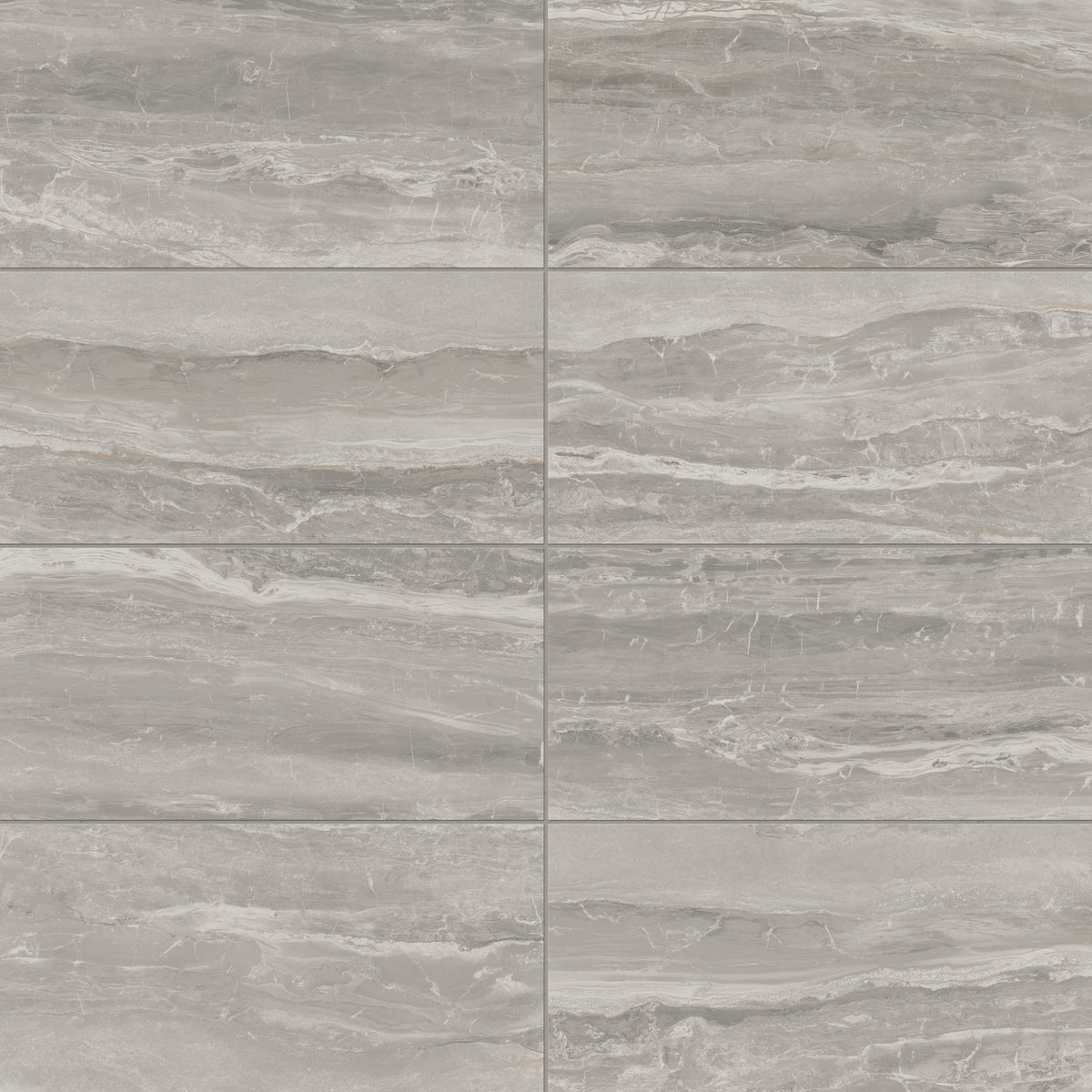 A detailed view of Harley Taupe 12x24 matte tiles, showcasing soft taupe tones and natural veining for an elegant and modern look.