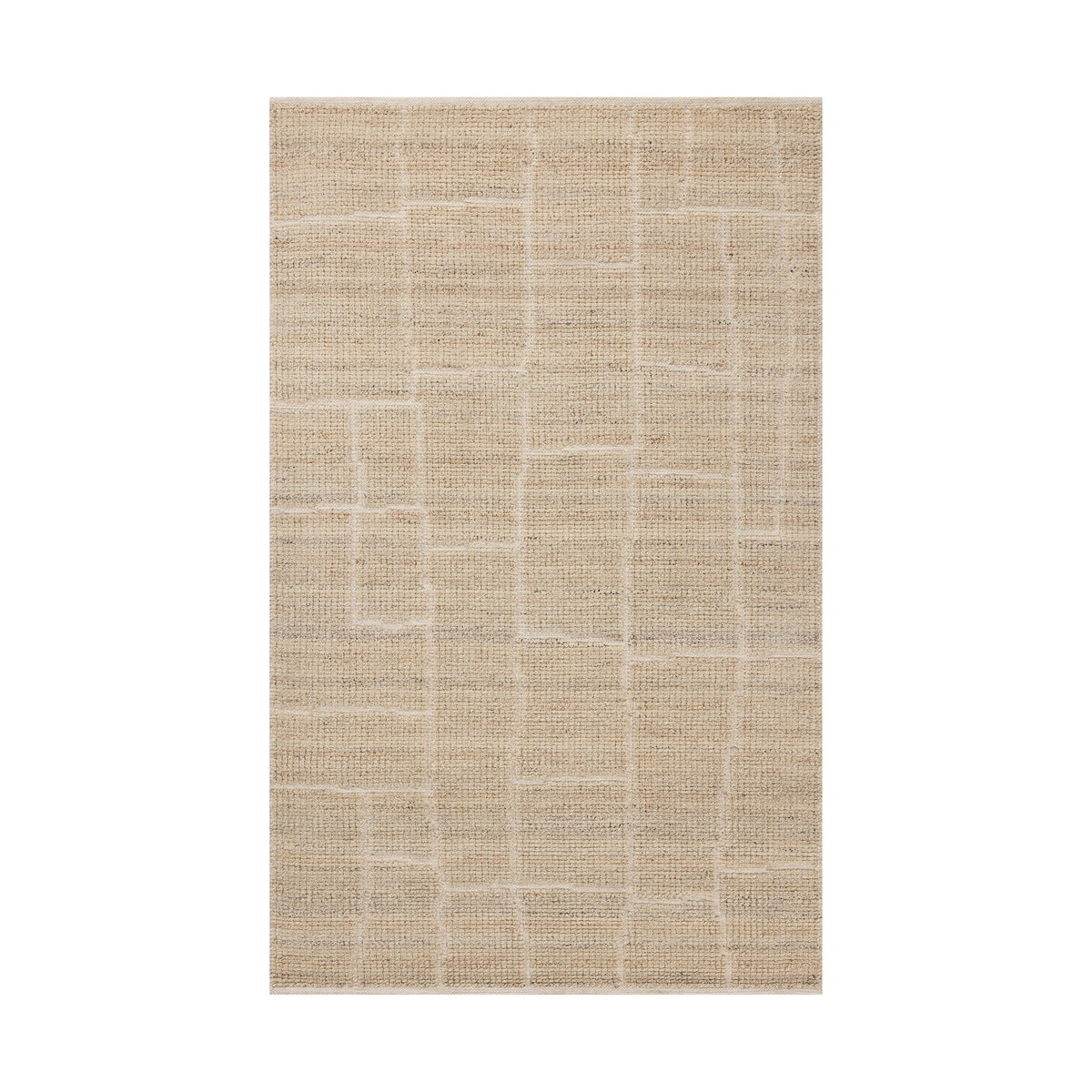 Hand-loomed from a GoodWeave-certified wool-cotton blend, this rug features a warm beige tone with abstract rectangular lines formed through a flattened weave.