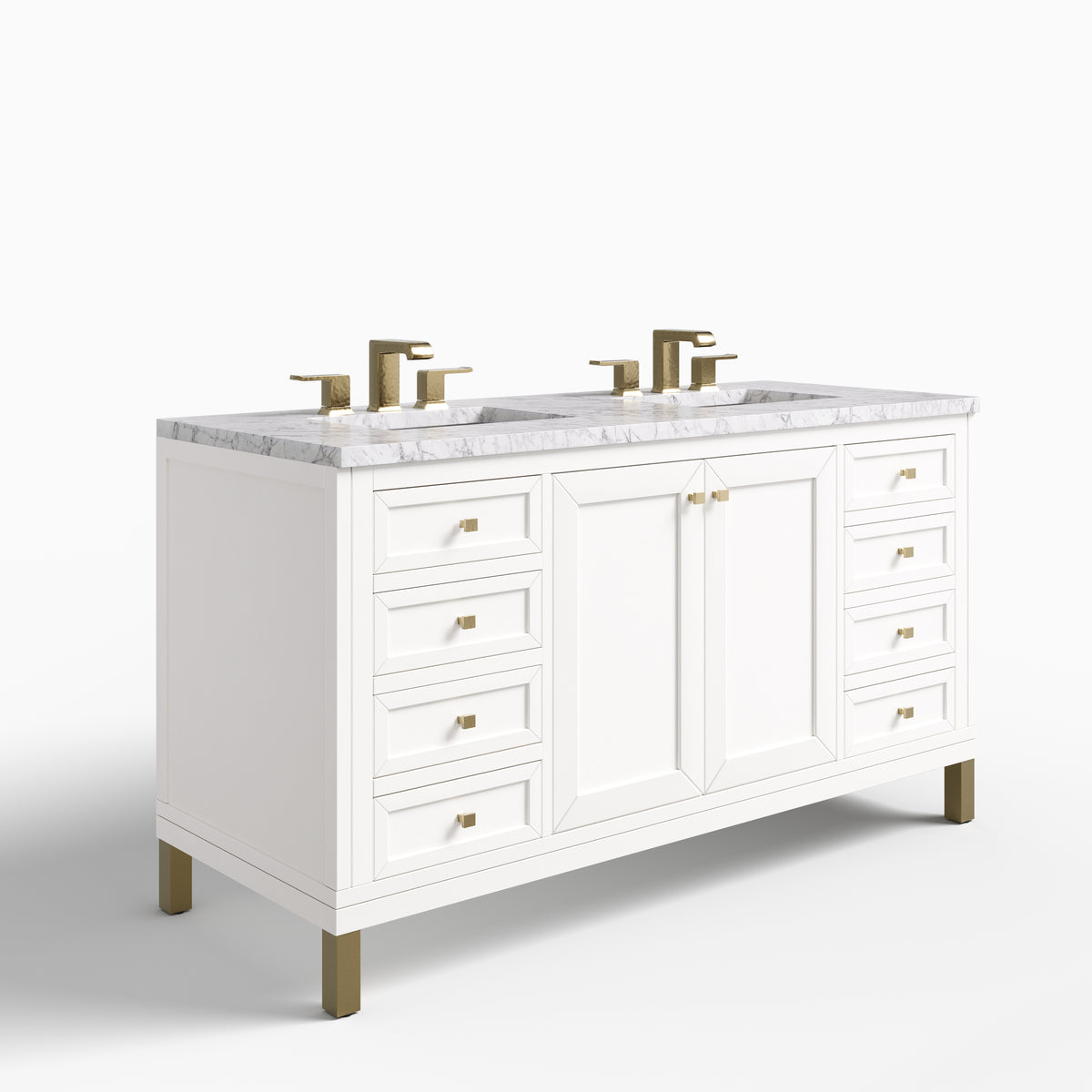 Janelle 60" Double Vanity in Glossy White with 3 cm Carrara Marble Top