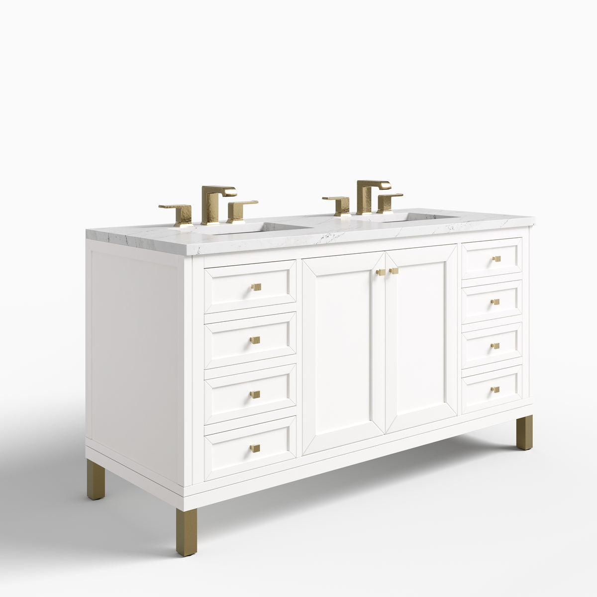 Janelle 60" Double Vanity in Glossy White with 3 cm Ethereal Noctis Silestone Top