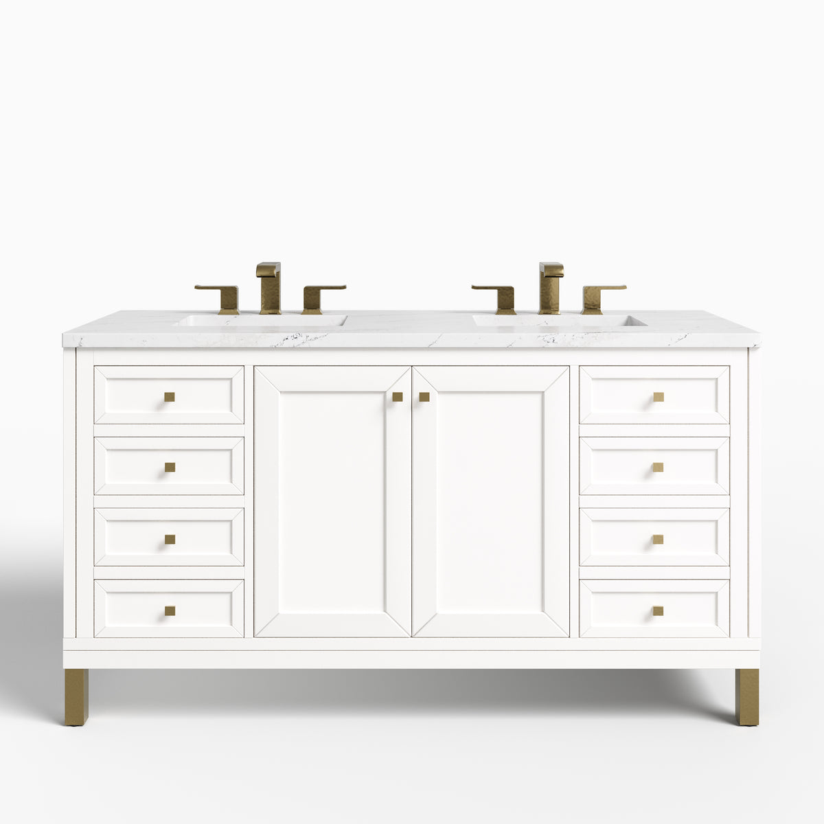 Janelle 60" Double Vanity in Glossy White with 3 cm Ethereal Noctis Silestone Top