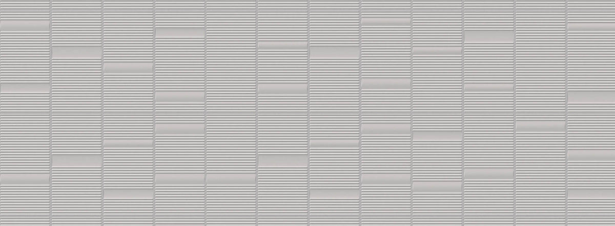 Close-up of grey wall tiles with a linear textured pattern, creating a sleek and modern aesthetic for contemporary kitchen designs