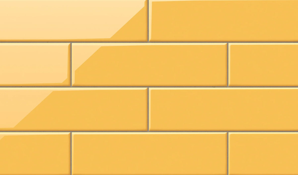 Glossy yellow tile in a clean subway pattern offers a bright, cheerful touch to any design space