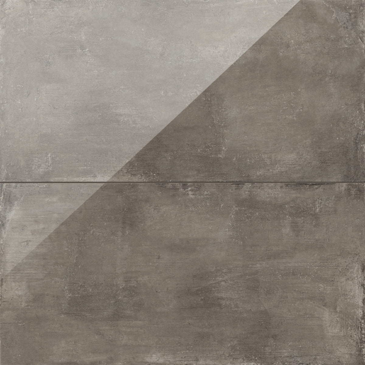 Polished dark gray tile featuring rich brown undertones and a concrete look, perfect for modern industrial spaces
