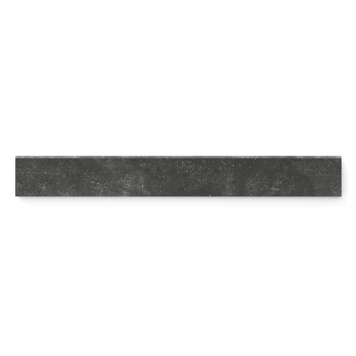 Ramsey Coal 3x24 matte bullnose tile featuring a deep, textured black finish, ideal for modern baseboard applications