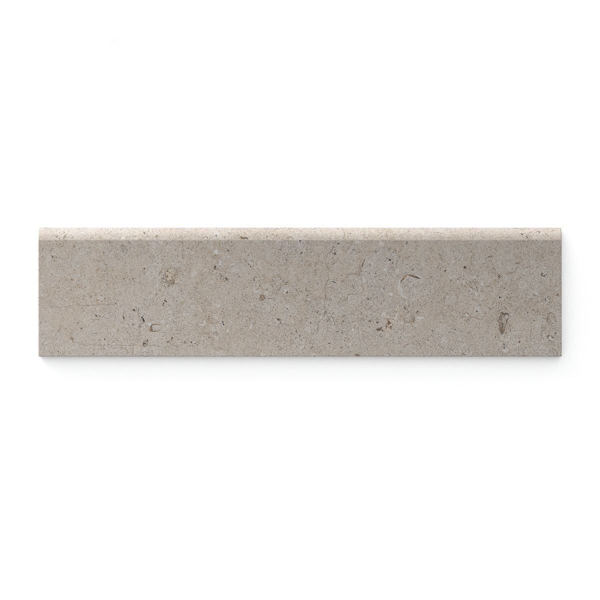 Wren Dune 3x12 matte porcelain bullnose tile, showcasing its smooth beige tone and refined edges for seamless transitions in modern designs.