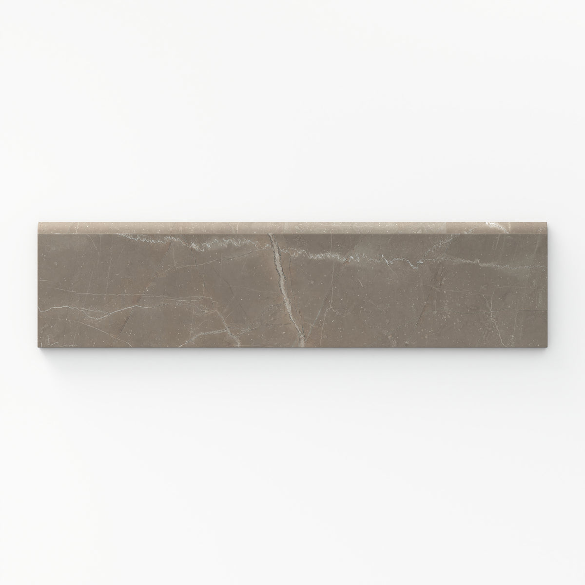 Leona Amani Bronze 3x12 bullnose matte tile featuring warm bronze hues and subtle veining for an elegant finish.
