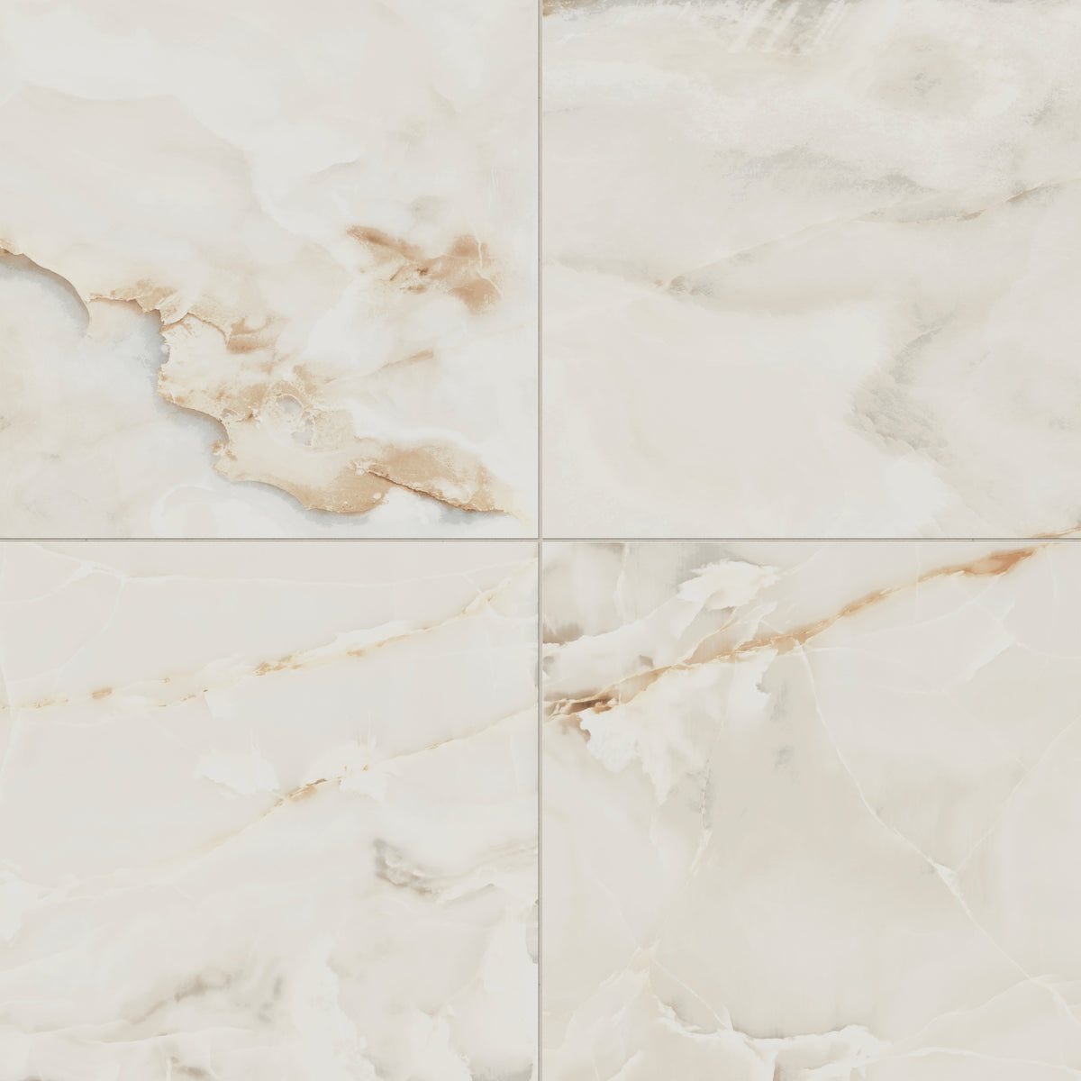 Astrid 24x24 matte porcelain tile in Alabaster, featuring warm beige tones and soft veining for a refined, natural look.