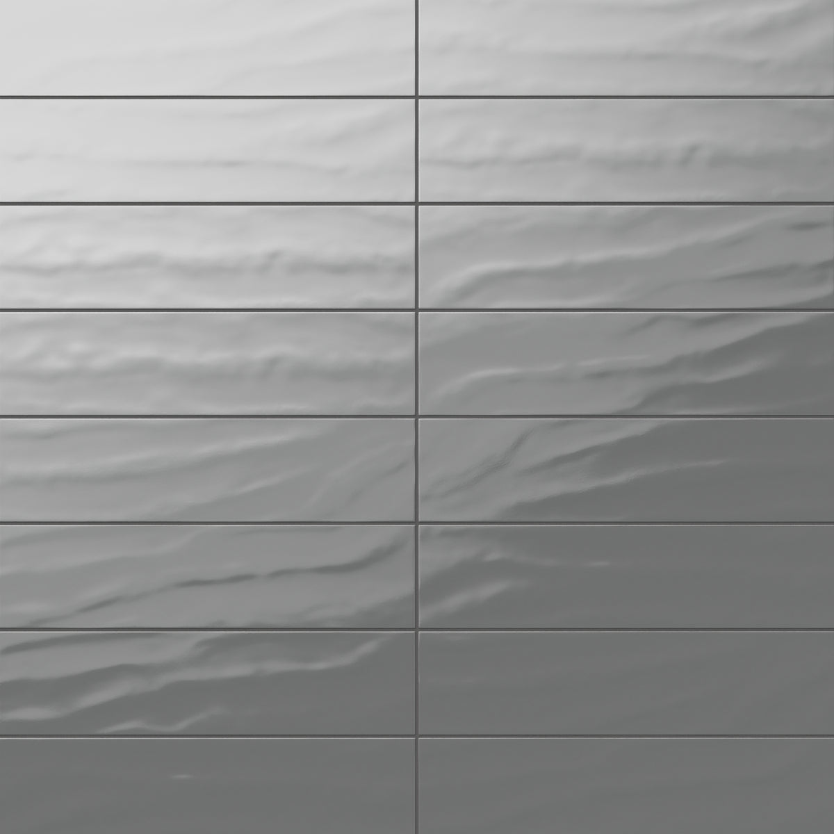 Palmer 6x24 glossy porcelain tile in storm, featuring a bold grey shade for a striking and contemporary look.