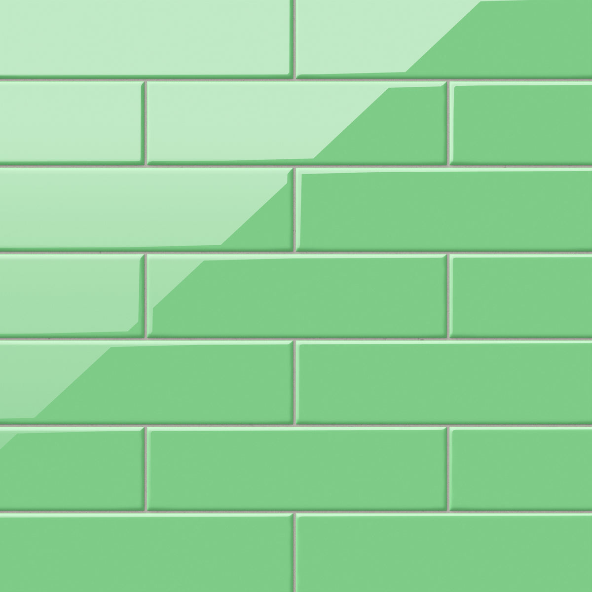 Polly Green 3x10 glossy ceramic tiles bring a vibrant pop of color with their sleek, reflective finish, perfect for bold backsplashes or lively feature walls.