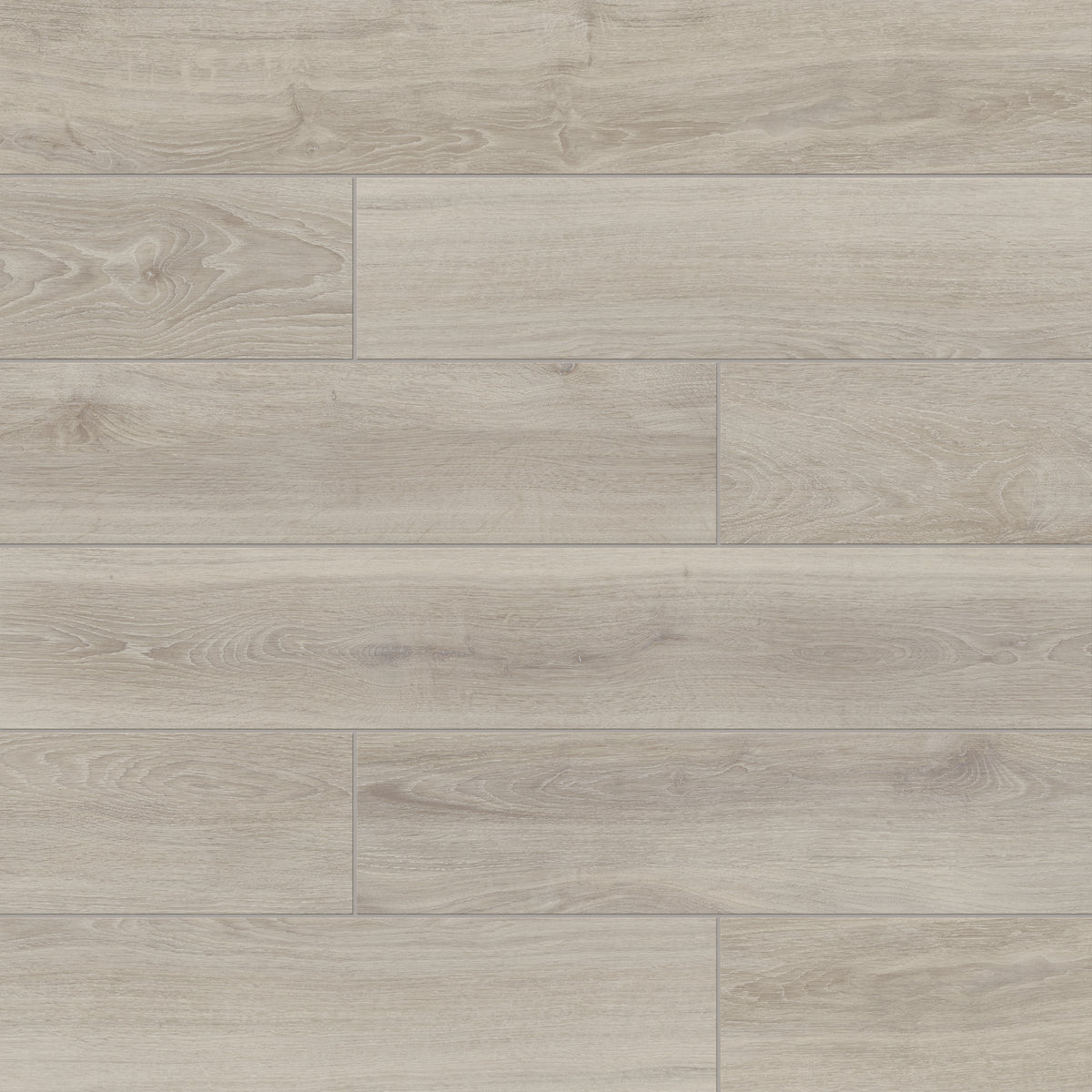 Jameson 8x48 matte porcelain tile in Ash features a light gray wood-look design with soft grain patterns and a matte finish, perfect for a clean, contemporary aesthetic.
