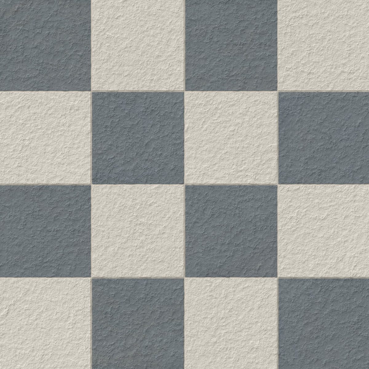 Palmer 12x12 checkerboard raw porcelain tile in white and ocean blue, showcasing a bold contrast for dynamic interior designs.