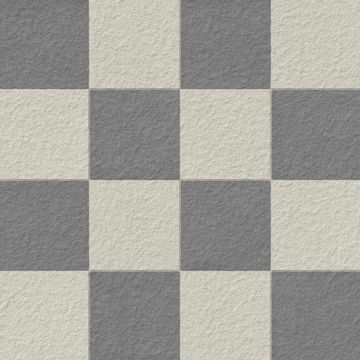 Palmer 12x12 checkerboard raw porcelain tile in white and grey, featuring a textured surface for a refined, classic look.