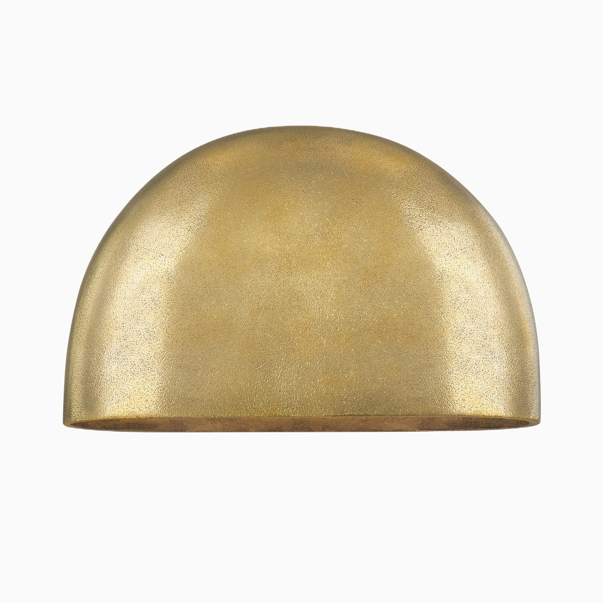 Minimalist dome-shaped wall sconce in aged brass, with a soft downward glow and warm metallic finish for modern elegance.