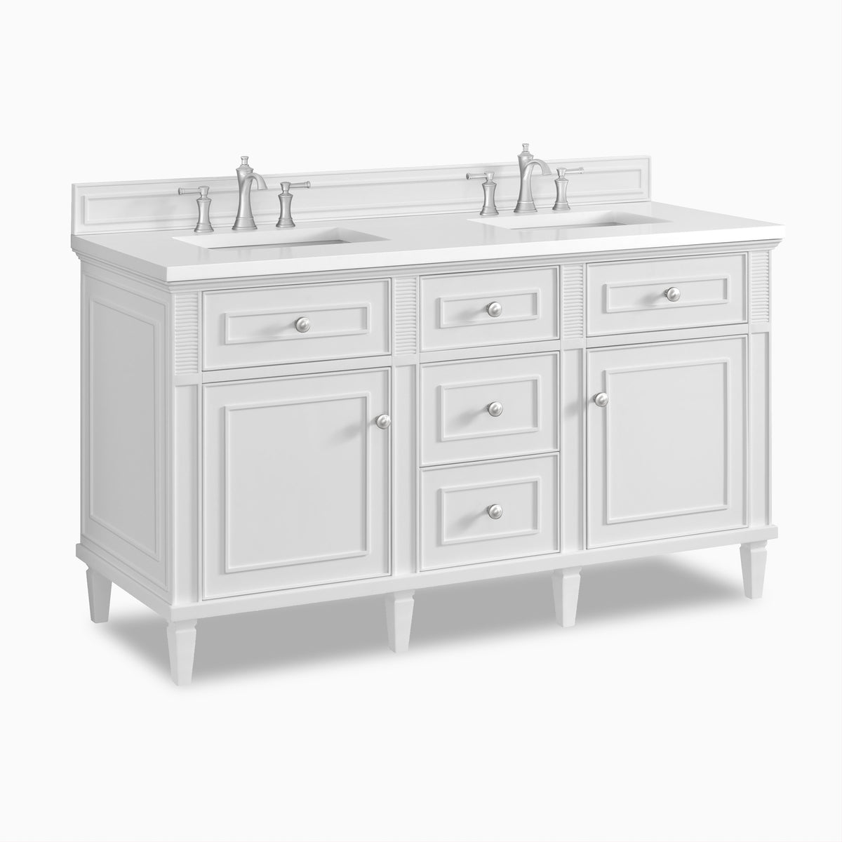 Elodie 60" Double Vanity in Bright White with 3 cm White Zeus Quartz Top