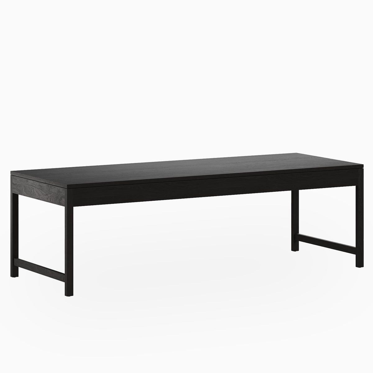 With a streamlined rectangular top, the Thibault Ash Dining Table in dark brown Wenge, 96" × 36", stays open and light, with slender posts joined by stretchers at the ends.