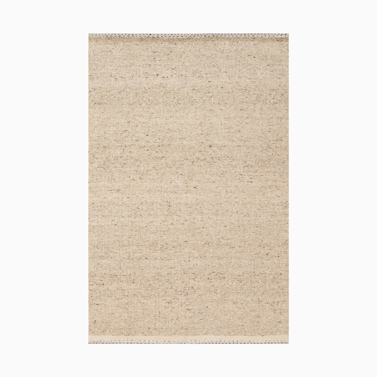 Warm beige handwoven rug made of wool, cotton, and polyester, featuring a finely textured, fabric-like surface and subtle speckled details for a natural, organic feel.