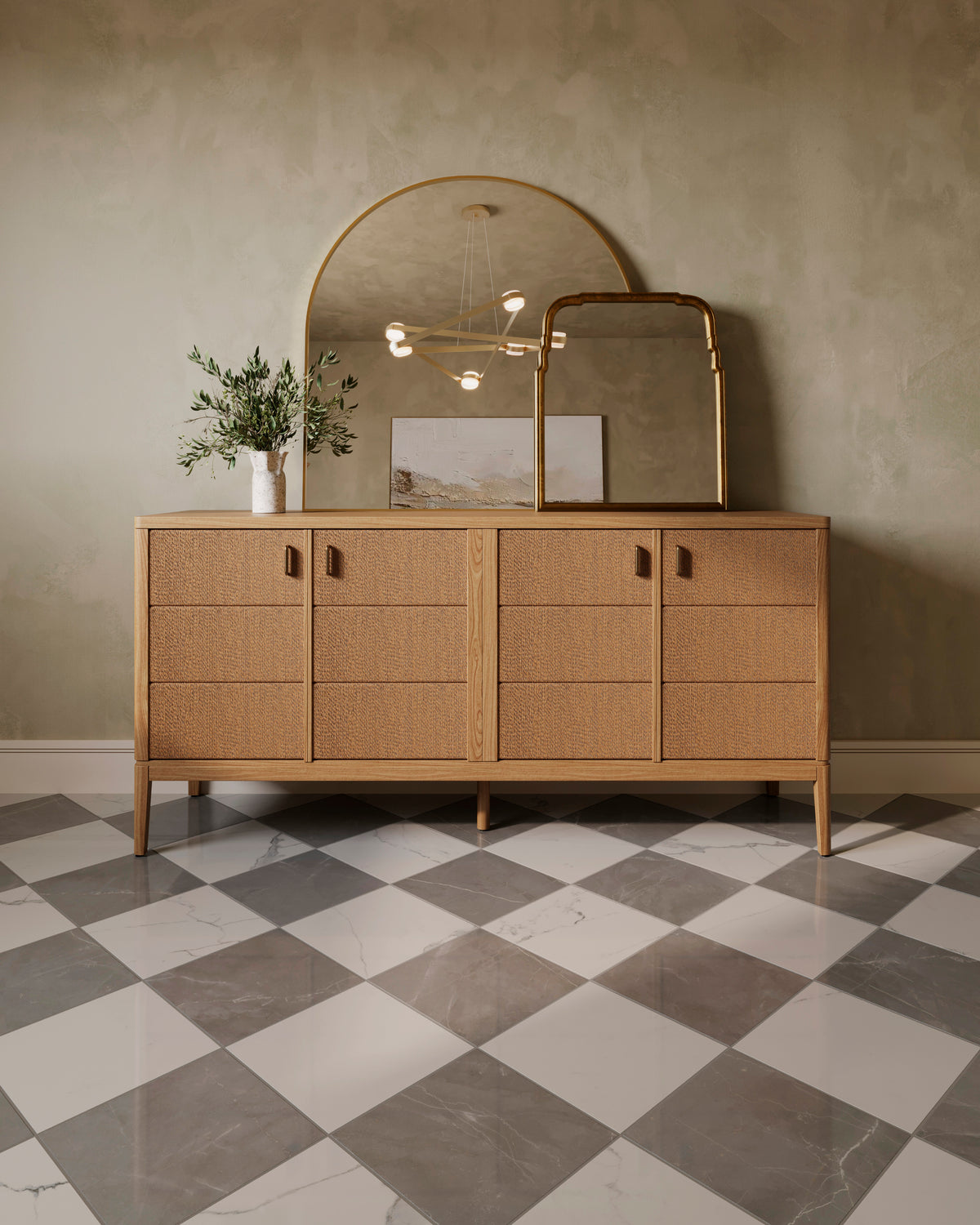 Leona 12 x 12 Checkerboard Polished Porcelain Tile in Calacatta and Amani Grey