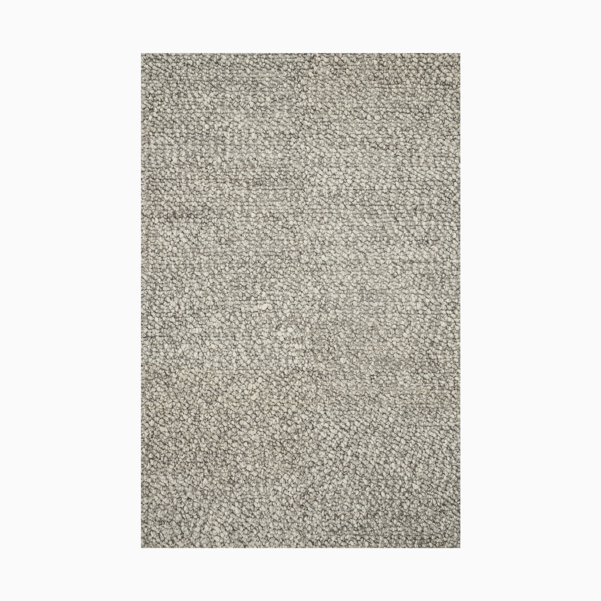 Made from a blend of wool and polyester, this handwoven rug has an ash-gray base with a plush looped texture, ideal for modern spaces.
