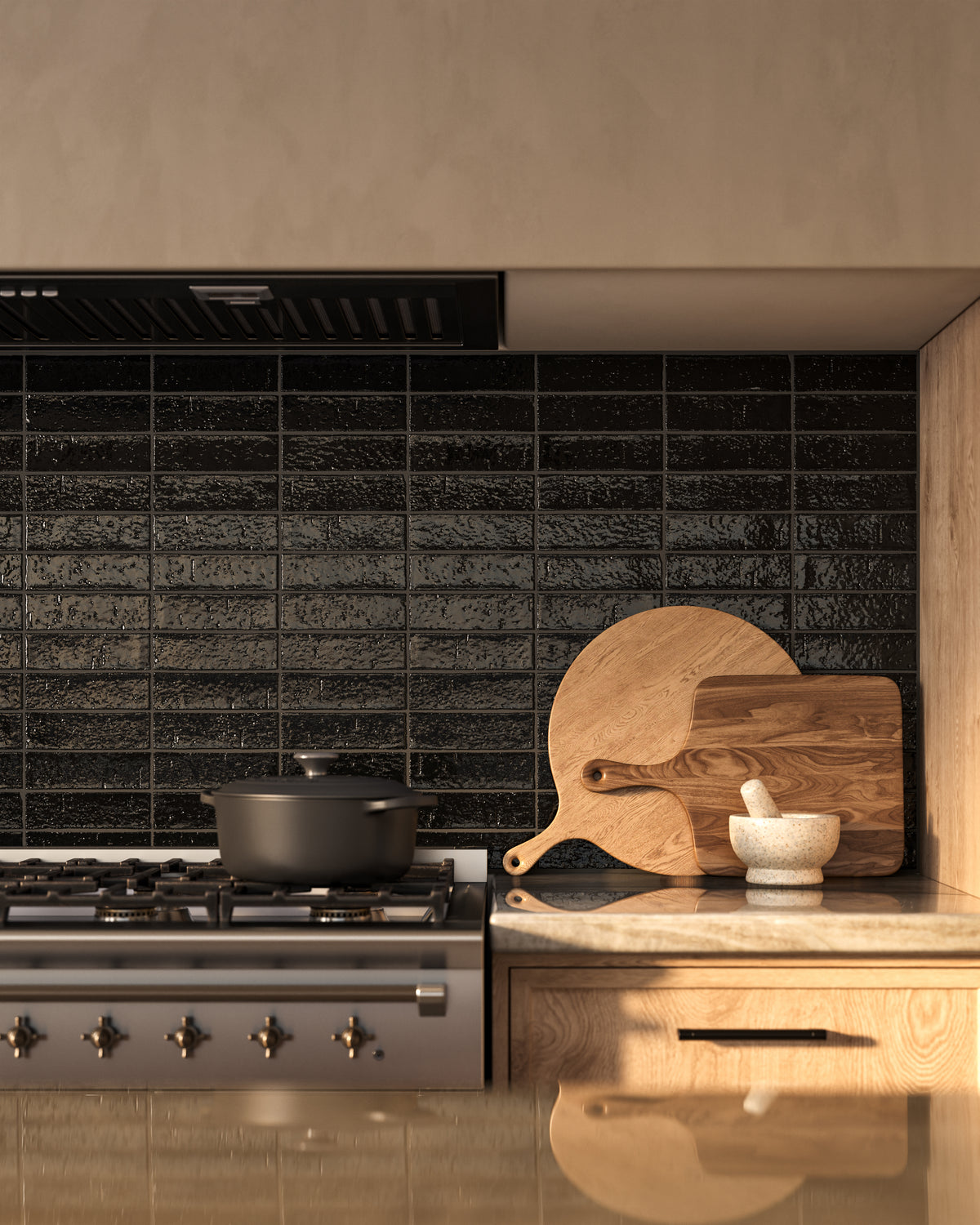 Elias 2 x 8 Glossy Brick Tile in Charcoal