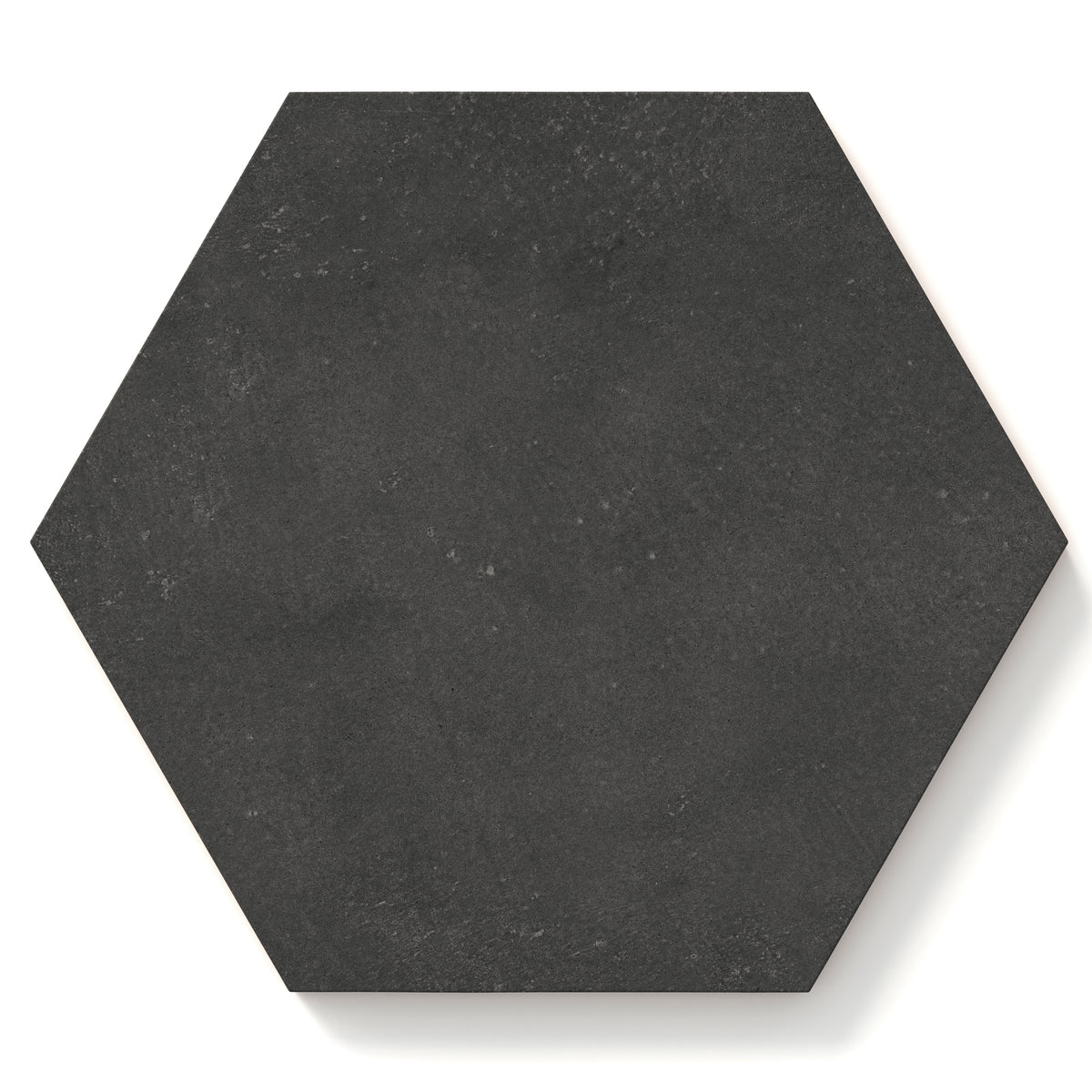 Hexagon porcelain tile in a matte finish with a smooth, lightly textured surface, featuring a deep gray gray color with subtle tonal variation and fine speckling.