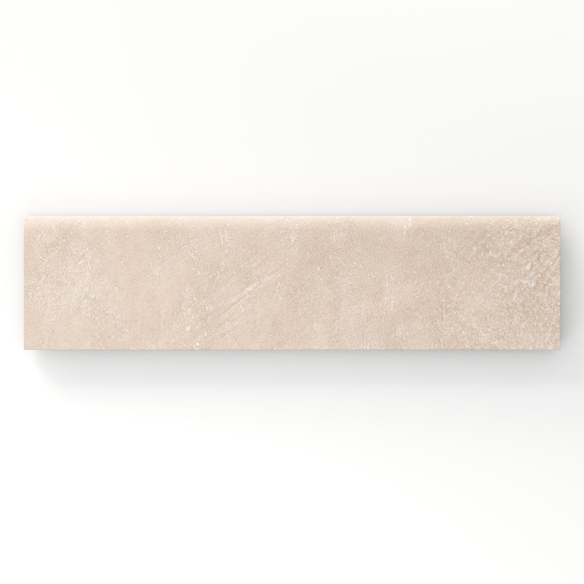 Rectangular bullnose porcelain tile in a matte finish with a smooth, lightly textured surface, featuring a warm light beige color with subtle natural variation.