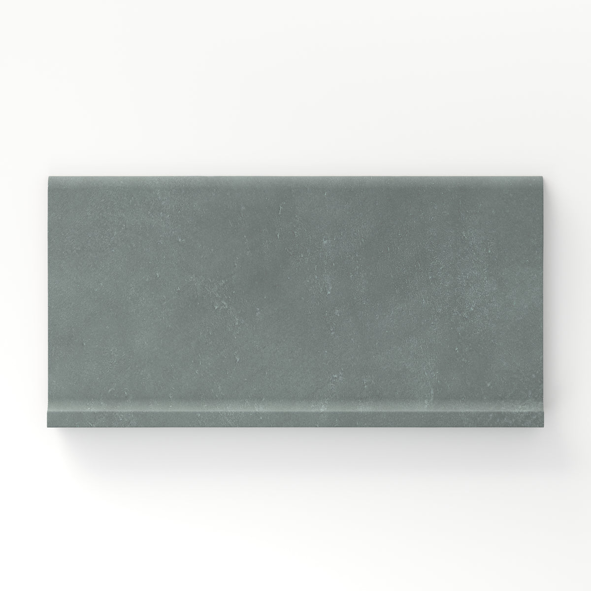 Rectangular porcelain cove base tile in a matte finish with a smooth, lightly textured surface, featuring a muted blue-gray color with subtle natural variation.