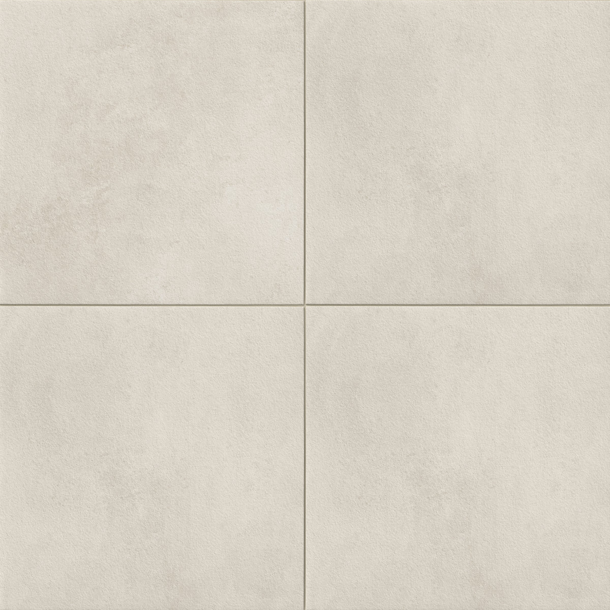 Large square tiles with a subtly textured surface and gentle shifts of grayish beige tones, echoing the traces of hand-formed clay.