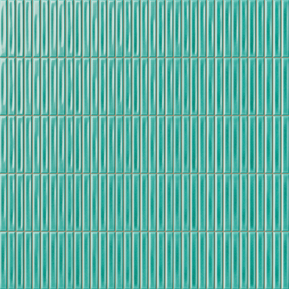 Kitkat mosaic-look tile in an indulgent blue-green tone with a glossy finish and mineral- and clay-inspired tonal variation.