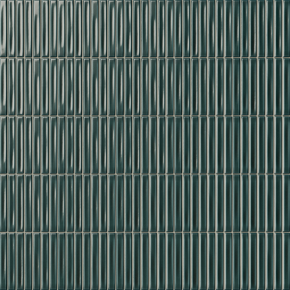Kitkat mosaic-look tile in an indulgent dark teal tone with a glossy finish and mineral- and clay-inspired tonal variation.
