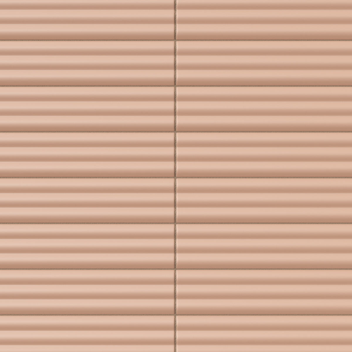 Reeded rectangular tile in a dusty terracotta blush tone with a matte finish, refined rounded grooves, warm earthy color, and a softly textured surface.