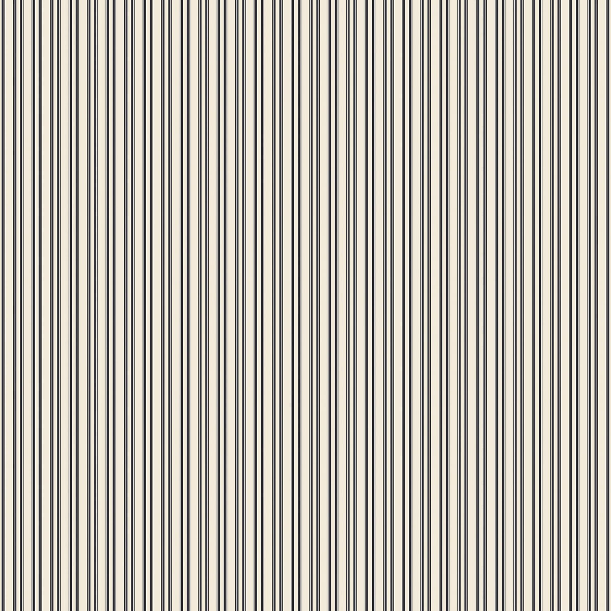 Suffolk Wallpaper in Black II featuring crisp vertical stripes in soft white and deep black tones, creating a refined linear pattern with subtle contrast, sized 52" x 132".
