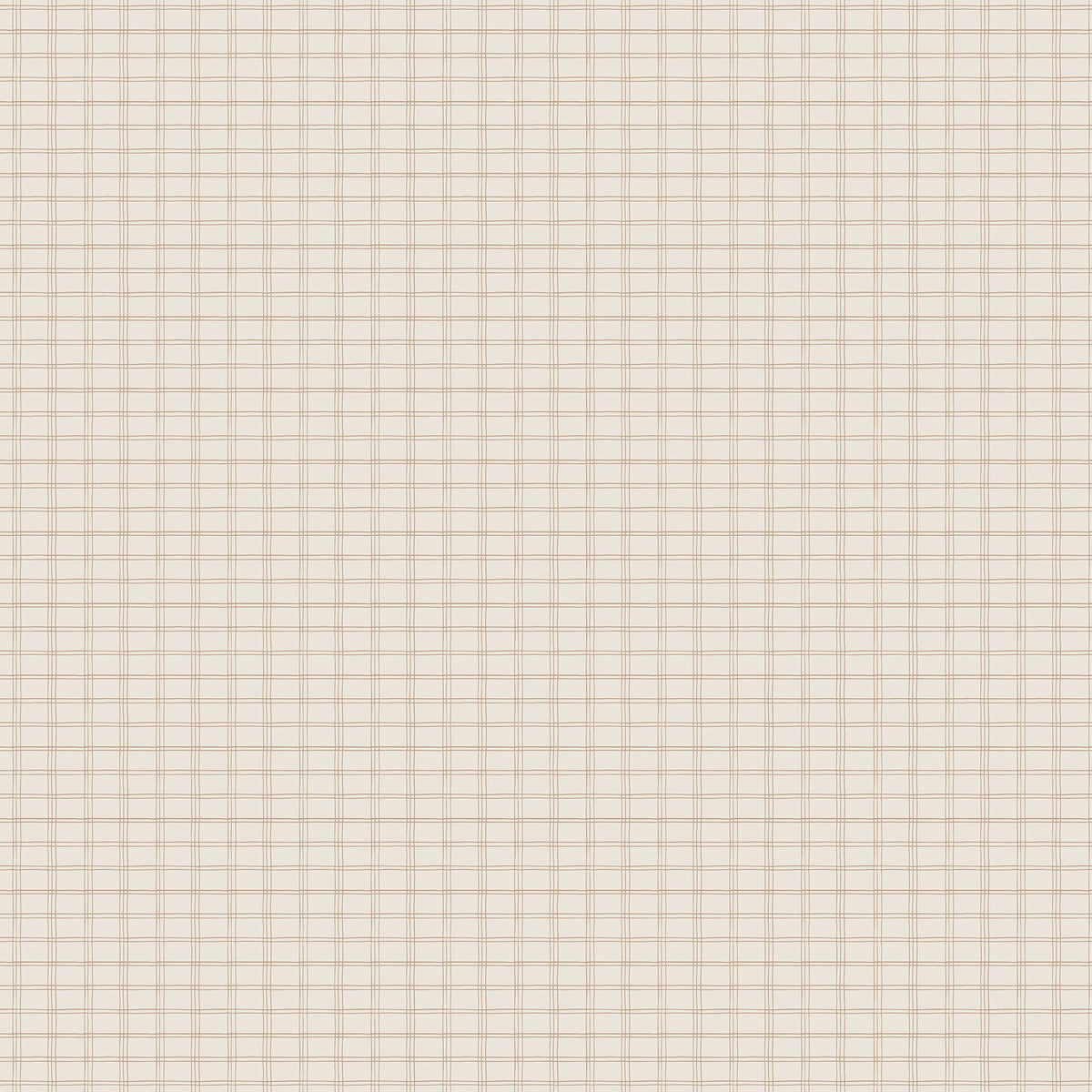 Off-white plaid wallpaper with light brown intersecting lines creating a subtle classic grid pattern.