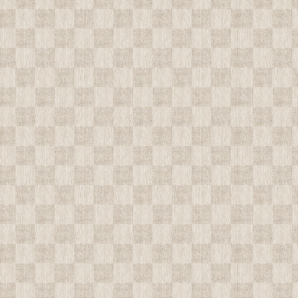 Warm off-white base and fine brown woven geometric wallpaper with alternating vertical stripe and fine grid rectangles forming a subtle checkerboard pattern.