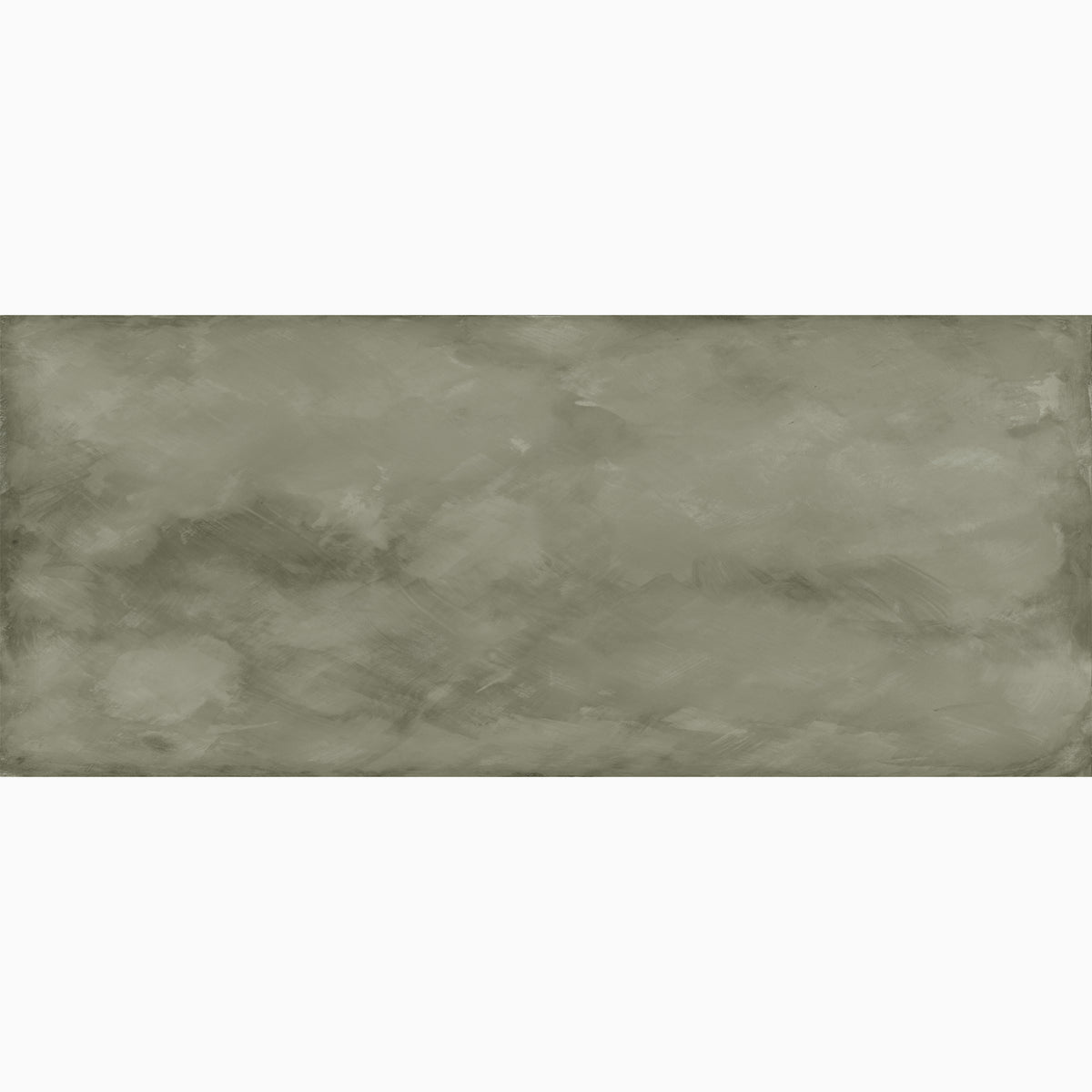 Olive green abstract limewash-look wallpaper mural with soft tonal texture, designed in a gallery-scale width.