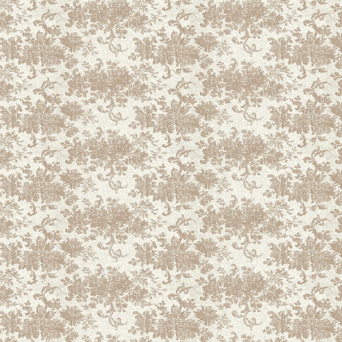 Brocade Wallpaper in Tan II featuring a light brown damask floral motif over a matte off-white background with softly distressed detailing for a classic woven-inspired look.
