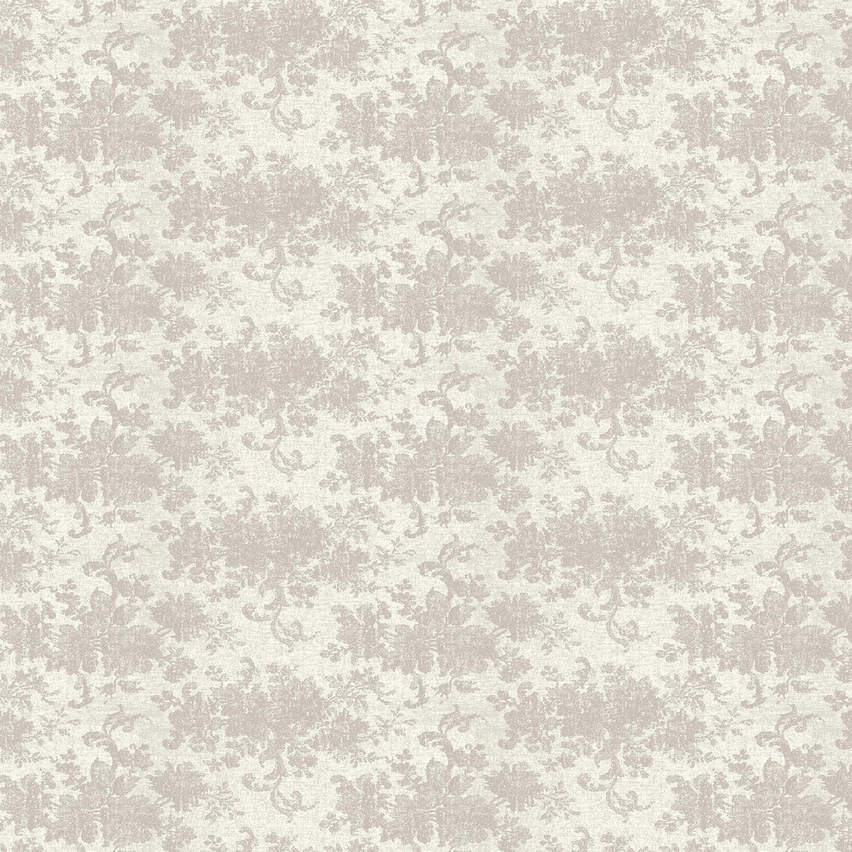 Brocade Wallpaper in Grey II featuring a light gray damask floral motif layered over a matte off-white canvas with softly distressed detailing inspired by traditional woven patterns.