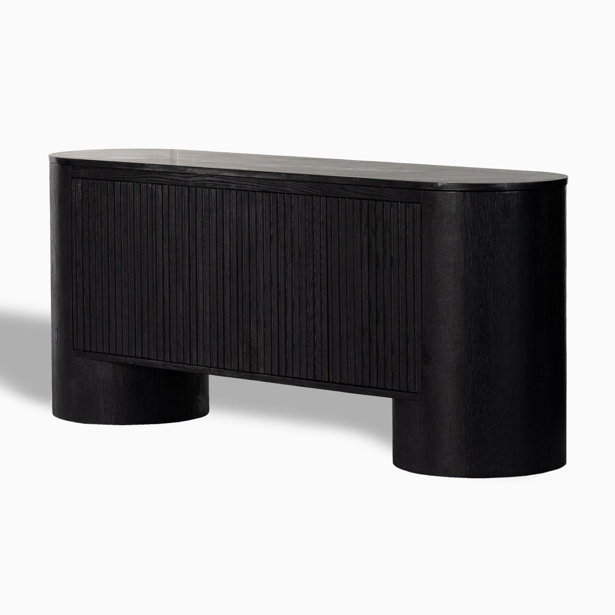 Fannin Media Console in Black Oak Veneer with Black Marble Top