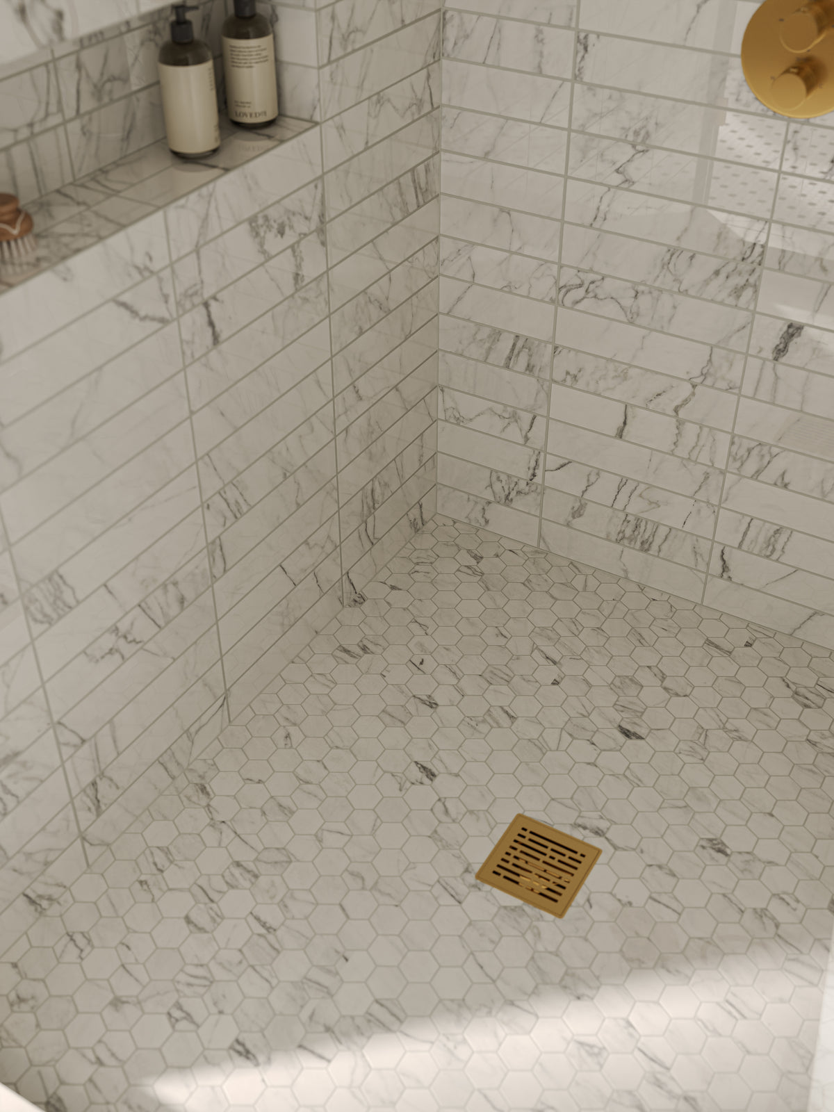 Aniston 2 x 2 Matte Porcelain Hexagon Mosaic Tile in Calacatta Quartzite
