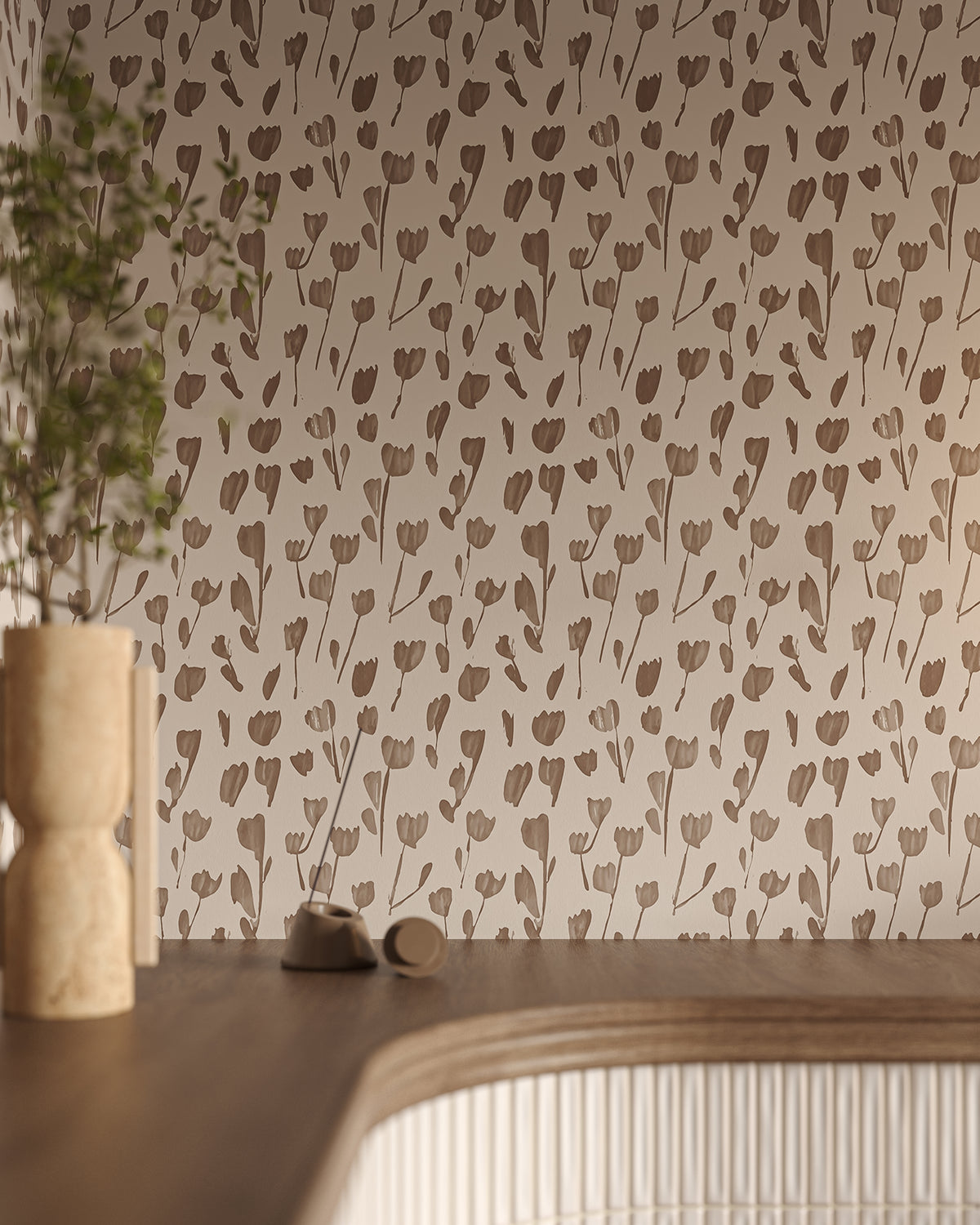 Petaline Wallpaper in Taupe I, 52" x 132"