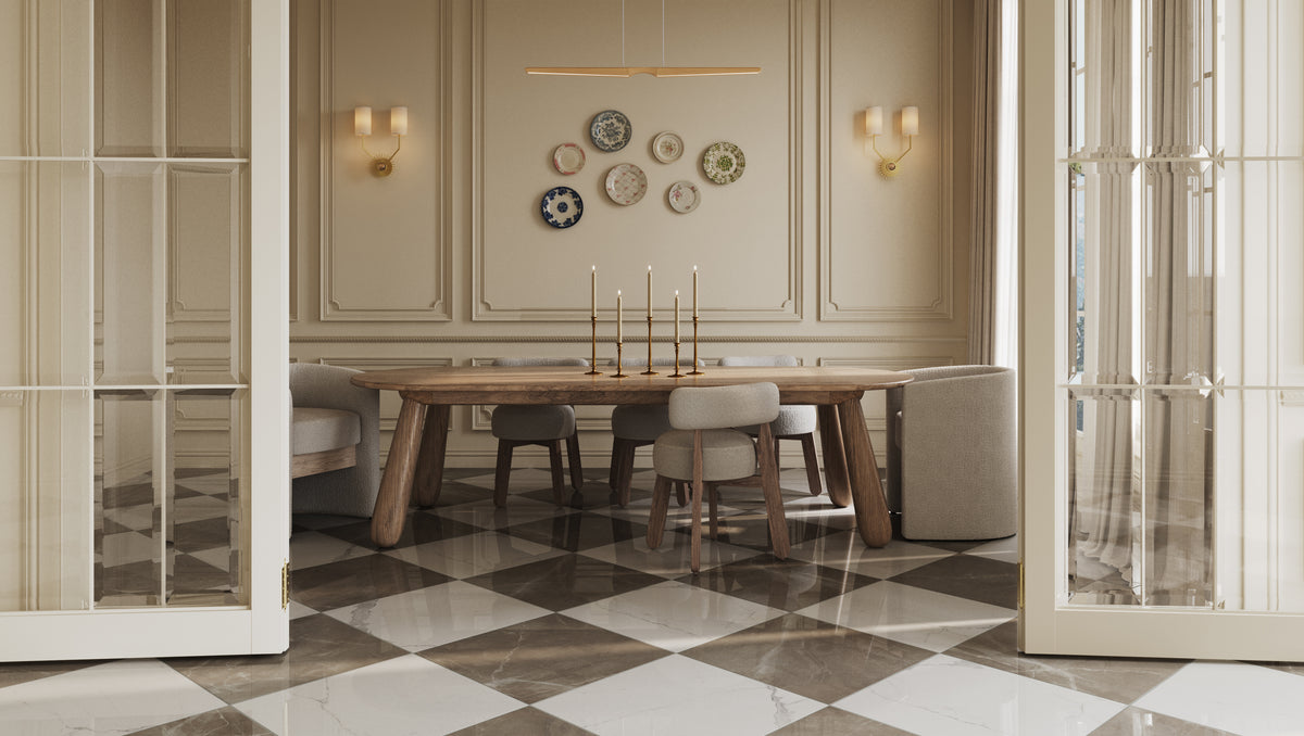 Dorien Walnut Oval Dining Table in Matte, 110"