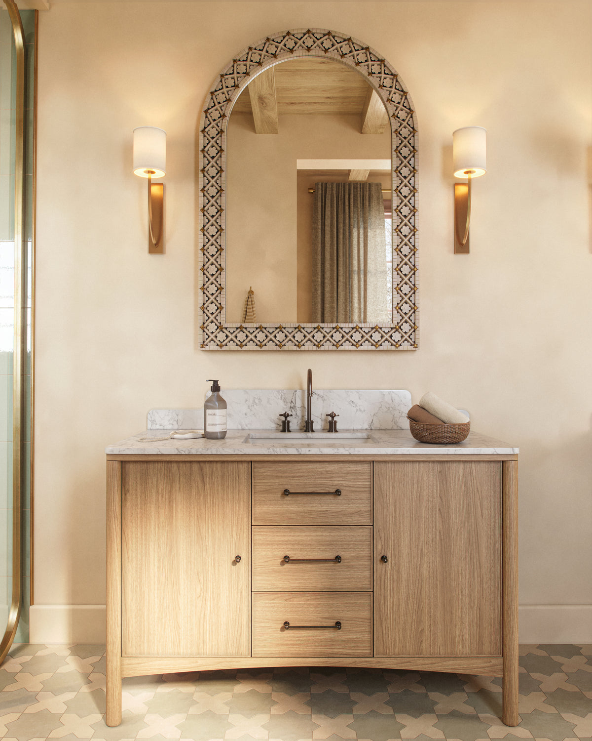 Heidi 48.5" Single Vanity in Satin Light Wash Oak Veneer with Carrara Marble Top