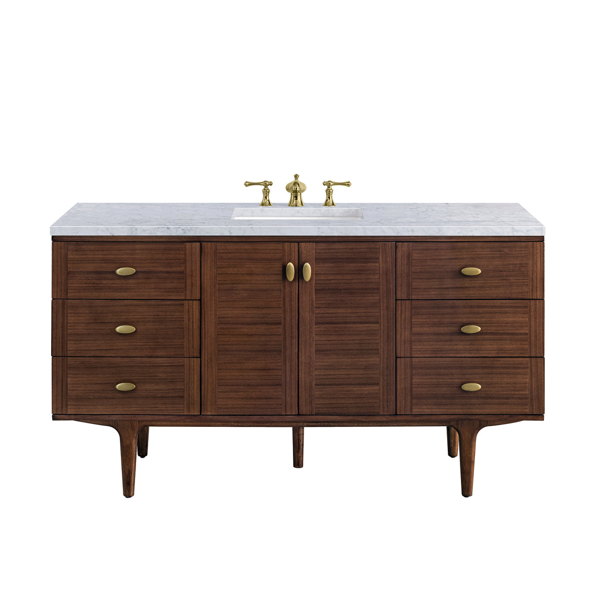 Demi 60" Single Vanity in Mid-Century Walnut with 3 cm Carrara Marble Top