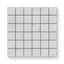 White matte mosaic tiles in a 2x2 grid, featuring soft white and grey marble-inspired veining for a clean and timeless look.