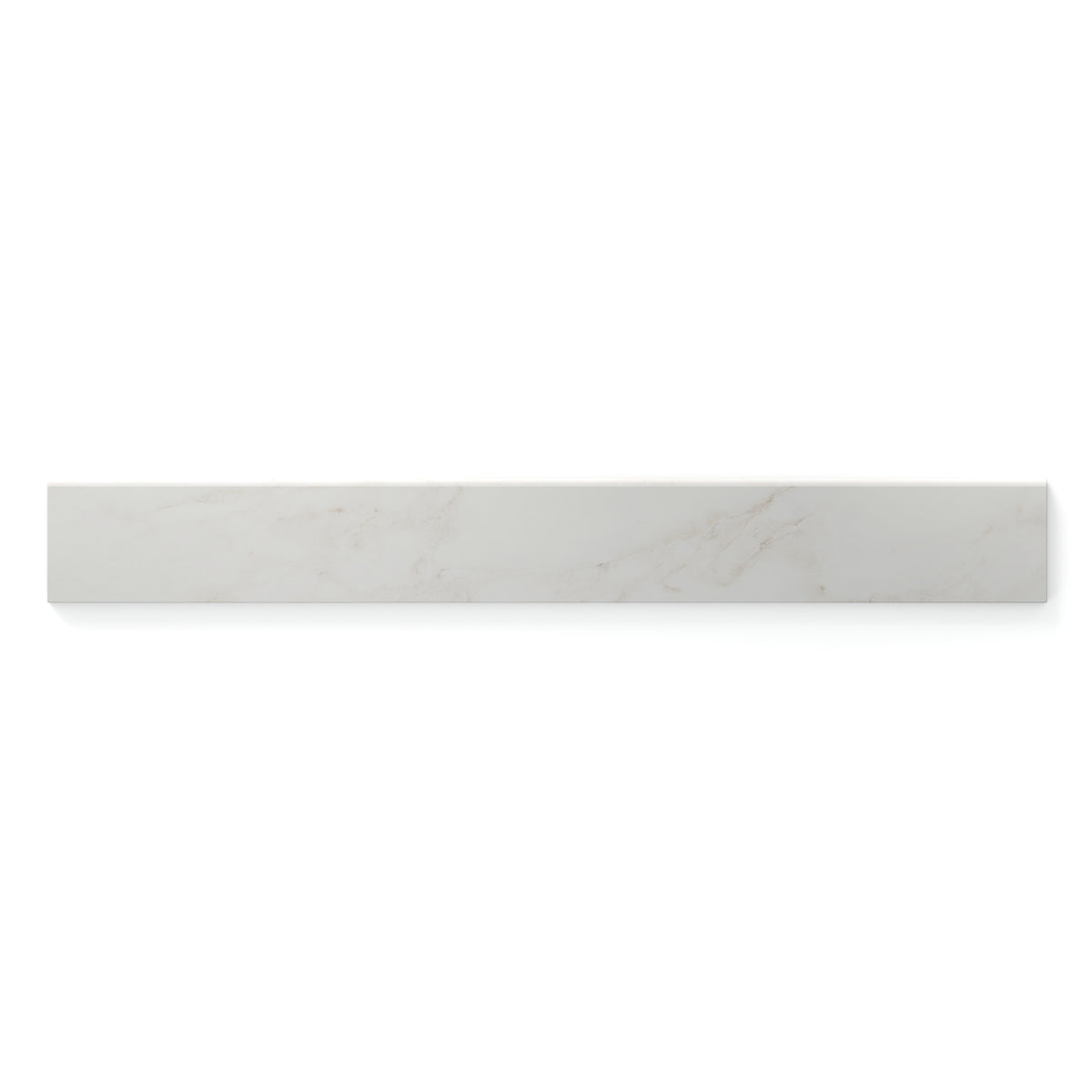 Taupe 3x24 matte bullnose tile with soft white tones and warm golden veining, perfect for a seamless and sophisticated finish.