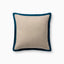 Brielle 18x18 pillow cover featuring soft beige linen framed with a blue cotton flange and subtle hand-stitched detailing.