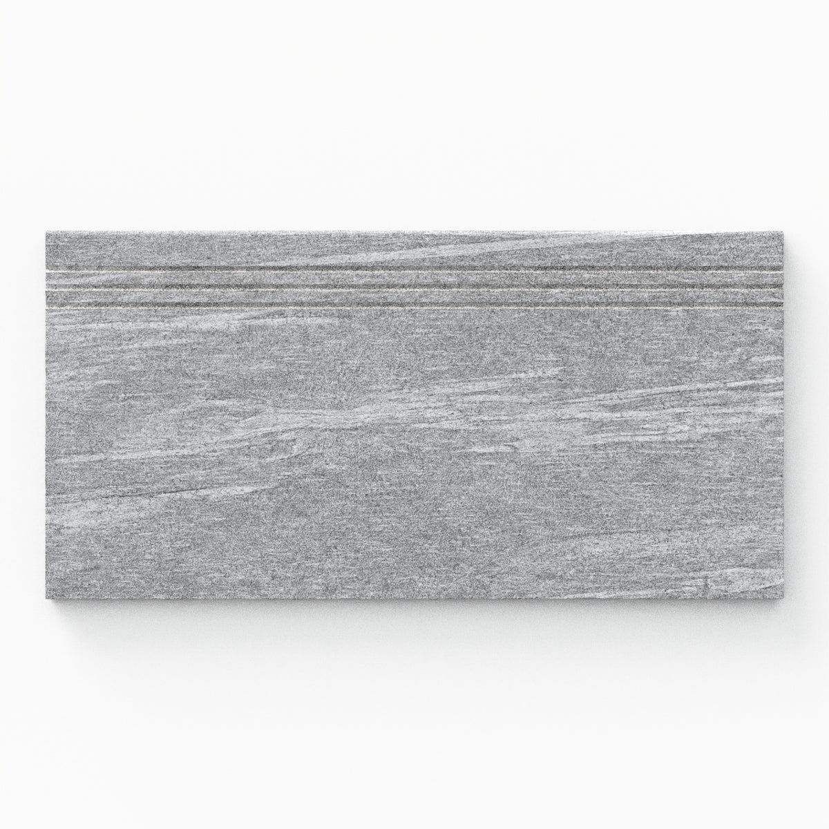 Bowden 12x24 Grip Porcelain 2CM Coping / Stair Tread in Slate, featuring rich gray tones and a textured finish for functional elegance.