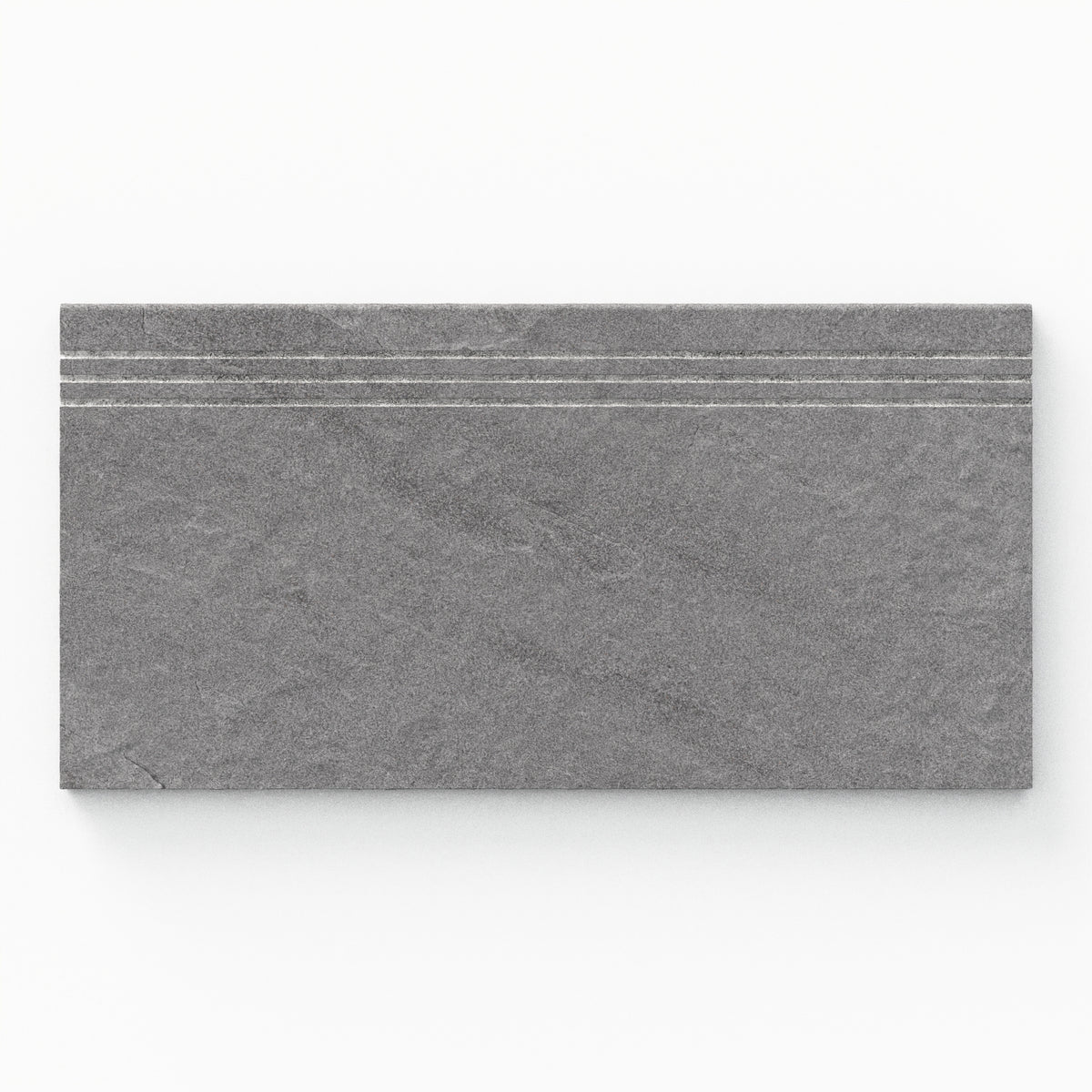 Bowden 12x24 Grip Porcelain 2cm Coping / Stair Tread in Graphite, featuring a deep gray tone with a textured finish for contemporary outdoor design.
